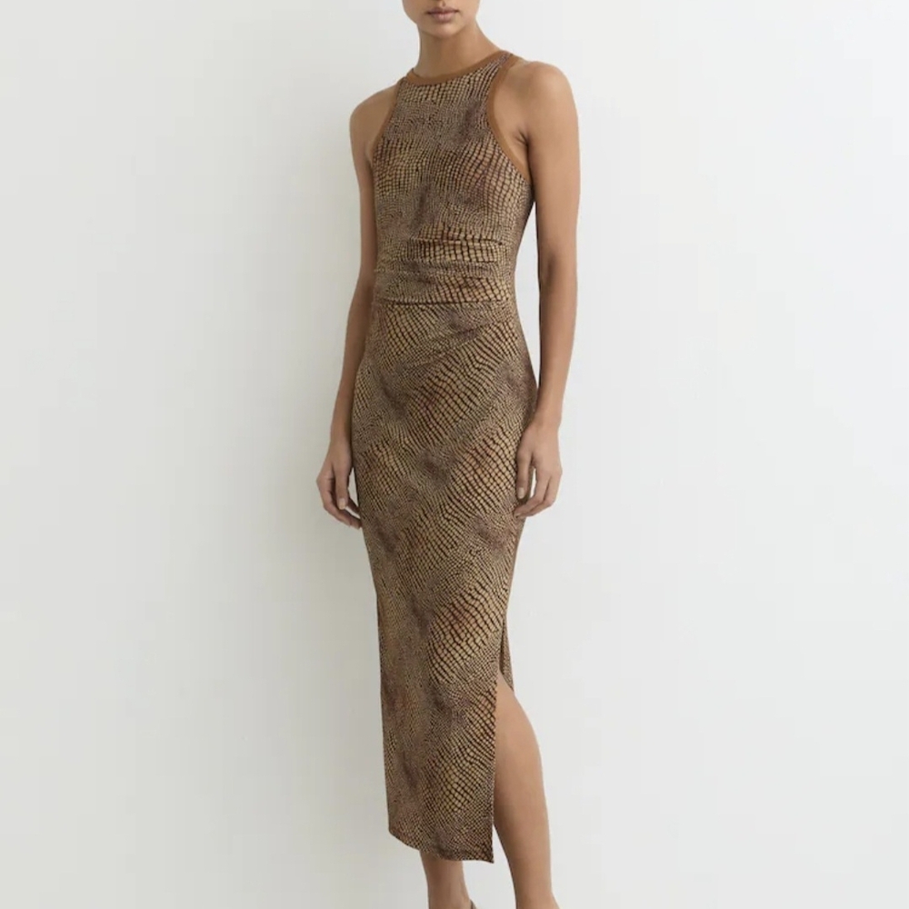 Reiss Lola Jersey Snakeprint Racer Midi Dress S $235
